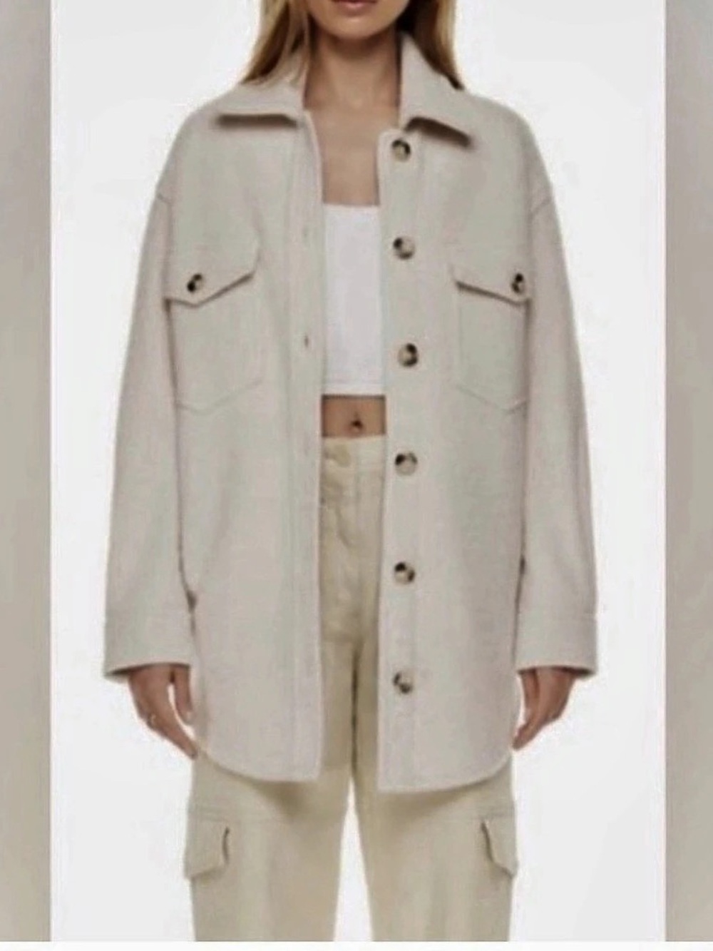 Wilfred Free The Ganna Shirt Jacket Utility Shacket Cream Medium merino wool NWO